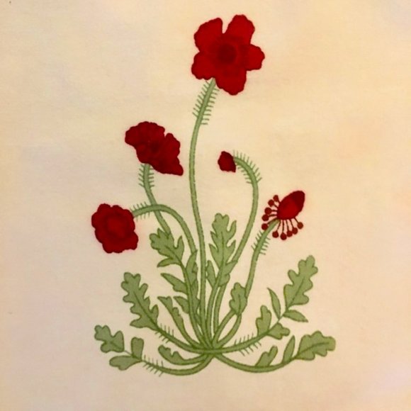 Couleur Nature Cloth Napkins Poppies Cream Wine Red Lime Set of Eight Cotton - Picture 2 of 7